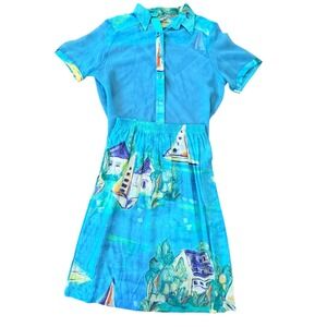 VTG SeaSuns Blue Sailboat Print Sheer Skirt/Top Set Nautical‎ Resortwear Cruise